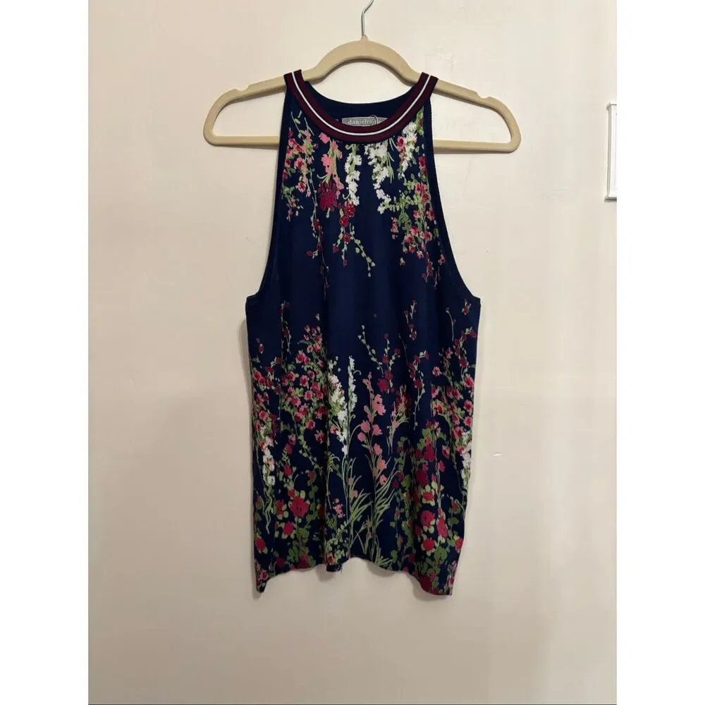 Daniel Rain Rora Halter Sweater Tank Size Large Navy Floral NWOT - Picture 5 of 10
